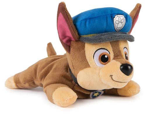PAW PATROL GUND Chase Plush, Official Lounging Chase Plush Toy, Weighted Stuffed Animal, Sensory Toy for Ages 1 and Up, 8”