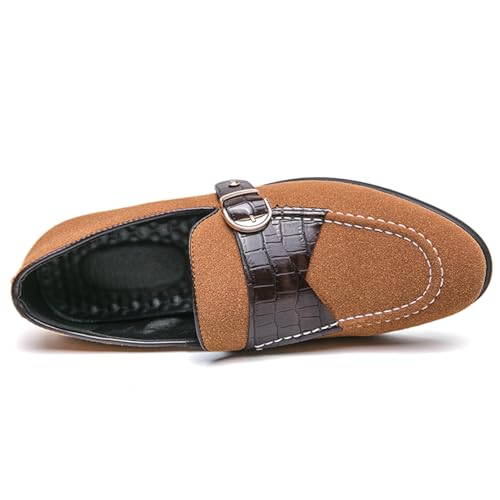 Men's Classic Suede Penny Loafers Formal Dress Slip-On Loafers with Buckle Detail Croc Pattern Party Weeding Dress Shoes3