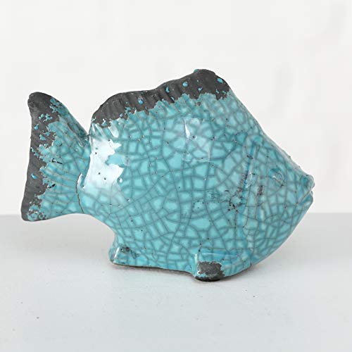 Whw Whole House Worlds Beach Chic Fish Sculptures, Set Of 2, Crackled And Worn Blue Glazed Over Terracotta, Each 6.0 L X 2.25 W X 4.0 H Inches, 0.75 Lbs #TOP7
