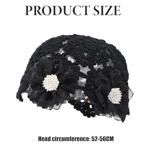 Bonnet élégant avec perle et fleur strass en crochet raffiné - 3