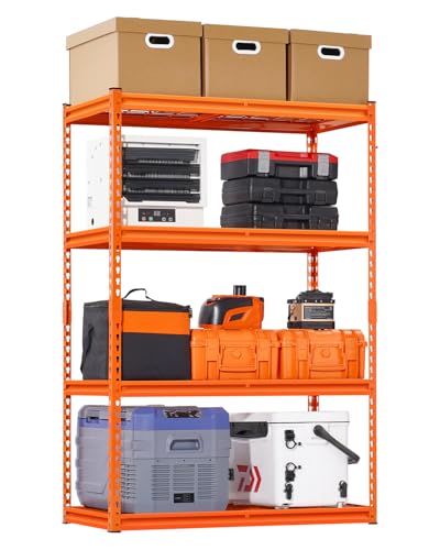 Image of VEVOR Storage Shelves, 2400 lbs, 4 Tier Heavy Duty Garage Shelving, 20 inch D x 40 inch W x 60 inch H Adjustable Metal Shelves for Industrial Shelving Unit Utility Shelf, for Kitchen, Warehouse, Basement, Orange