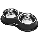 Dog Bowls Double Dog Water and Food Bowls Stainless Steel Bowls with Non-Slip Resin Station, Pet Feeder Bowls for Puppy Medium Dogs Cats