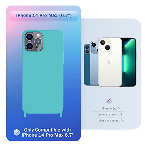 Image of Compatible with iPhone 14 Pro Max Case Lanyard Crossbody iPhone Strap Adjustable Shockproof Drop Protection Silicone Phone Cover for iPhone 14 Pro Max 6.7'' Sea Blue (Q6293-01)