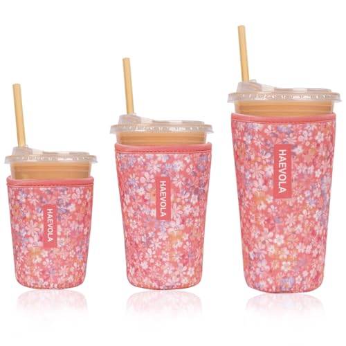 Image of Reusable Insulated Neoprene Iced Coffee Cup Sleeve, Durable Drink Sleeve for Cold Beverages, Beverage Holder for Iced Coffee, Rosy Blooms