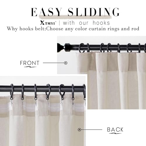 Image of XTMYI 100 Inch Linen Curtains, Lightweight Semi Sheer Light Filtering Drapes, Back Tab Window Drapery for Living Room Bedroom 2 Panel Set, Oatmeal Beige, 50 inch W x 100 inch L