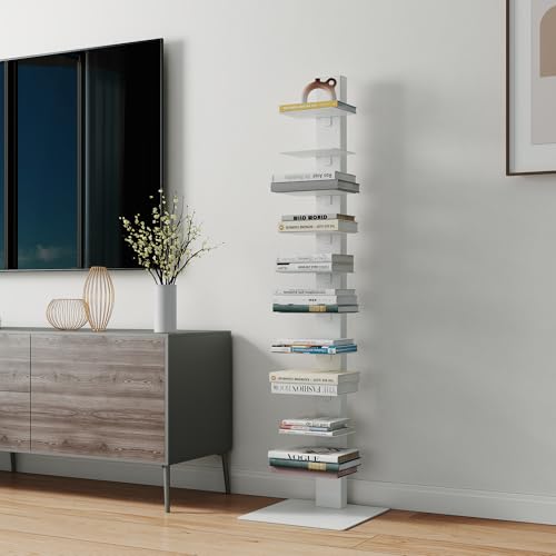 [en.casa] Librería Eksjö con 10 Estantes para Libros CDs DVDs Estantería para CD de 10 Niveles Moderna Resistente Acero 150 x 39 x 39 cm - Blanco
