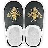 Gredecor Spa Slippers Golden Glitter Honey Bee Home House Slipper Memory Foam Non Slip Shoes for Men Women, 9-12