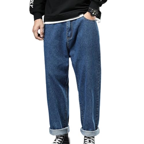 Lu's Chic Men's Autumn Denim Pants Button Jeans Casual Cotton Comfy Bottom Closed Longline Trousers
