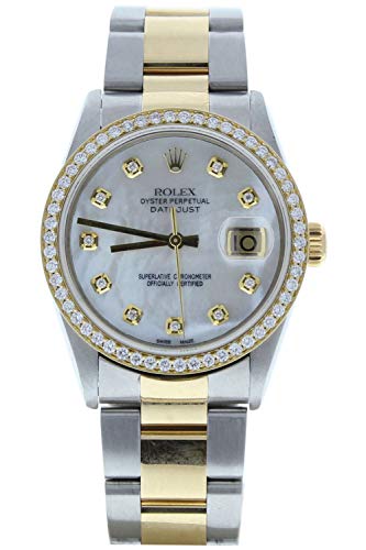 Rolex Men's Datejust Model 16233 Steel & 18k Gold Oyster Band Custom Mother of Pearl Diamond Dial & Diamond Bezel (Certified Preowned)