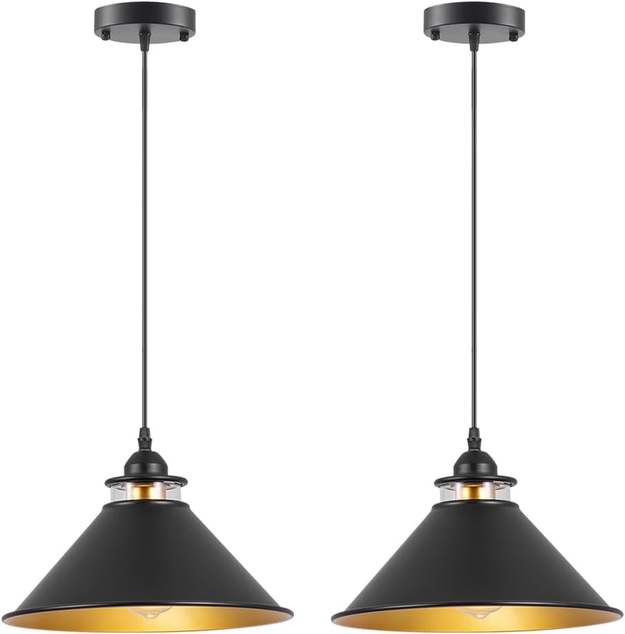 Black Pendant Lights Kitchen Island,Clear Light Shade with Hardware Shade Design， Modern Farmhouse Pendant Light for Kitchen Island, Dining Room, Cafe, Bar,2 Pack