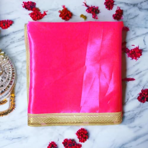 Image of RMCG Traders Pooja Cloth for Mandir, Pooja Mandir Kapda, Goddess Kali /Lakshmi /Saraswati Chowki Aasan, Decoration Cloth for Puja Ghar 1 Meter Each (Black & Pink)