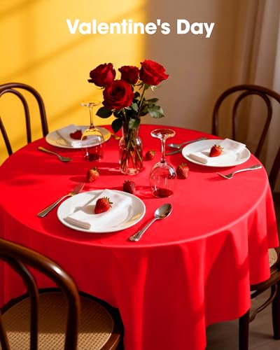 Image of Pureegg Plastic Table Cloth Disposable 8 Pack, 84'' Round Table Cloths, Valentines Day, Thanksgiving, Christmas Decorations, Fall Tablecloths, Round, Plastic Cover, Leakproof & Sturdy, Red