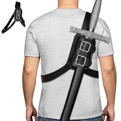 LEKEFETO Espada retro medieval hombro espalda vaina rana, soporte ajustable para espada Katana, soporte para espada Katana, cinturón de espada de PU, para cosplay y samurai – Negro