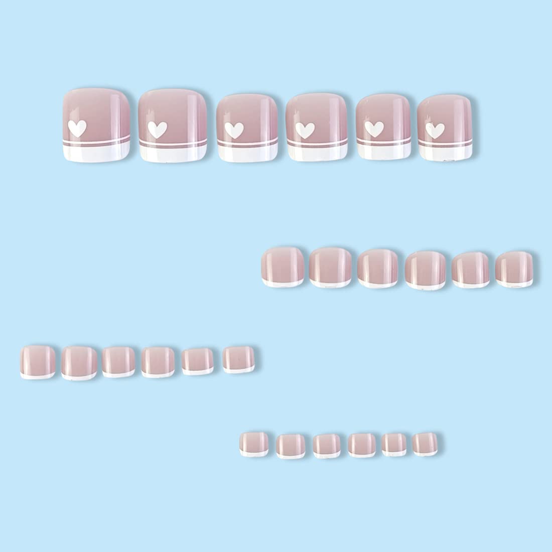 Cubahop 24pcs French Square Fake ToeNails Nude False Toenails Heart Love Glossy Toe Nail Tips for Women and Girls (Nude 3) - Image 3