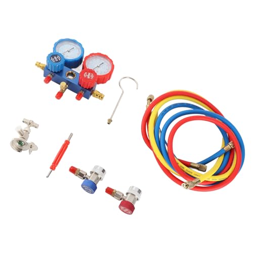 Juego de Manómetros para Aire Acondicionado de 3 Vías, Resistente, con Mangueras de 5 pies y Acopladores para Refrigerantes R134A, R22, R12 y R502 miniatura 3
