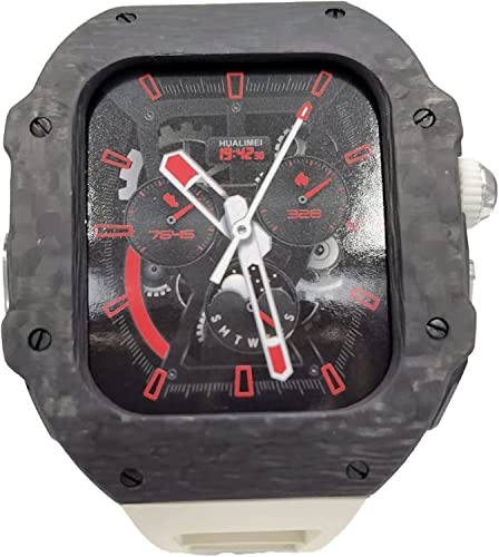 Boîtier montre fibre de carbone Apple Watch Ultra 49mm bracelet caoutchouc fluoré
