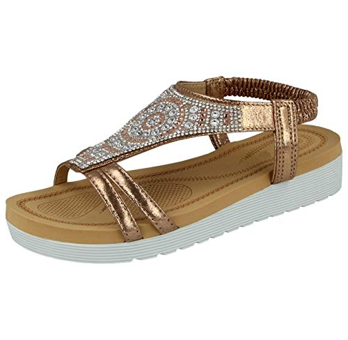 Yinka Shoes - Sandalias de piel sintética para mujer, talla 3 a 8, color Dorado, talla 25 EU