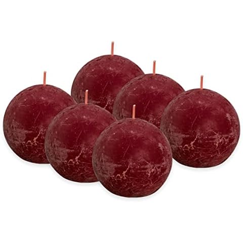 Bolsius Rustik - Velas esféricas (6 unidades), color rojo burdeos Cover