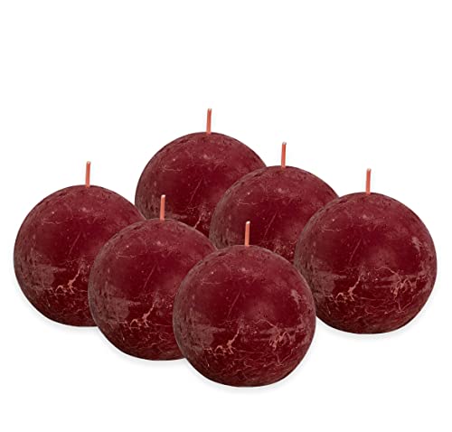 Bolsius Rustik Kugelkerze - Bordeauxrot - 6 Stück - Durchmesser 7.6...