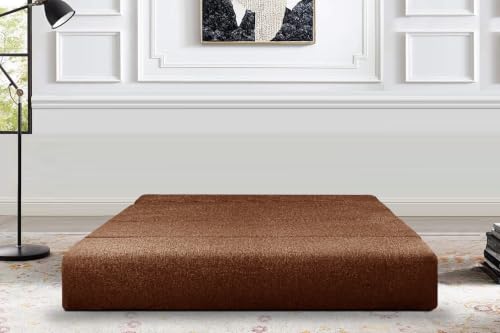 Image of Los Angeles Foldable Two Seater Sofa Cum Bed, Sofa Bed 4 X 6 Feet Jute Fabric Washable Cover- Including Cushion Perfect for Living Room - Brown