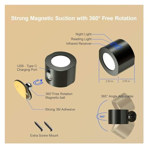 Aplique de pared inalámbrico con carga USB y control táctil para iluminación interior 6