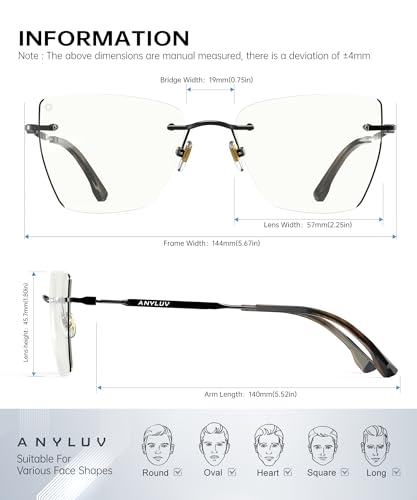 Image of ANYLUV Rimless Blue Light Glasses for Women /Men, Fashion Lightweight Blue Light Blocking Glasses with Stylish Metal Temples