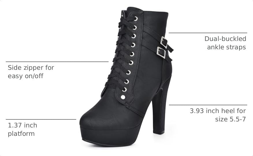 Image of Susanny High Heel Boots for Women,Womens Platform Boot Heels Sexy Round Toe Lace UP High Heels Mid Calf Boots