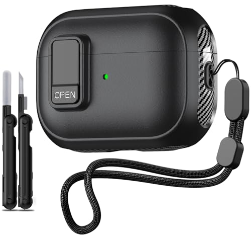 Inesore Compatible with AirPods Pro 2nd Generation Case,?with Lock Clip? Carbon Fiber Design Protection Case for Airpods Pro 2nd/1st Gen (2023/2022/2019) with Lanyard/Cleaning Pen - Balck