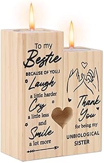 GLAITC Wooden Candle Holder,Sister Gifts Heart Shaped Candlestick for Bestie Birthday Sisters Candle Holder Gift Presents for Sister Wooden Candlestick Holders Birthday Gift for Best Friend Sister