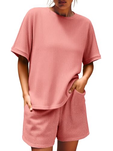 Image of Imily Bela Womens 2 Piece Outfits 2025 Oversized Summer Short Sets Casual Beach Ribbed Short Sleeve Matching Set
