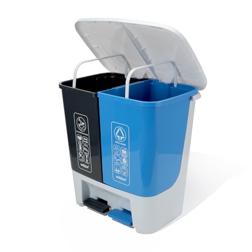 Image of Nayasa 2 in 1 Pedal Dustbin Bold - 25 L (12.5 L Each) | Twin Compartment Wet & Dry Waste Bin | Durable Plastic Pedal Bin for Home, Kitchen & Bathroom | Blue & Grey