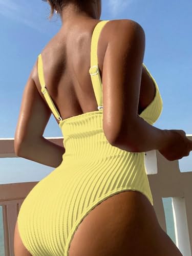 Women's Swim Summer Beach Plain V Neck One Piece Bikinis Swimsuit Beachwear Bathing Suit for Women2