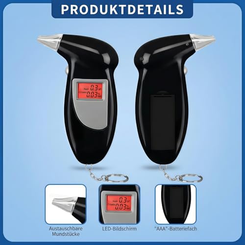 JUXINE Alkoholtester Polizeigenau & Professionell – Portable Alkoholmessgerät mit Akku, Atemalkoholtester für Autofahren,Familie und Arbeit,Präzises Promillemessgerät (Alkomat) mit Digitaldisplay