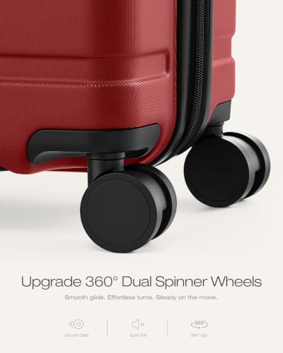 Image of Coolife Luggage Set, Lightweight Durable Hardshell, 3 piece, Deep Red | Upgraded Polycarbonate Shell Suitcase,360 Spinner Double Wheels,Expandable(20''only),Tsa Lock,Aluminum Handle,Nested Design
