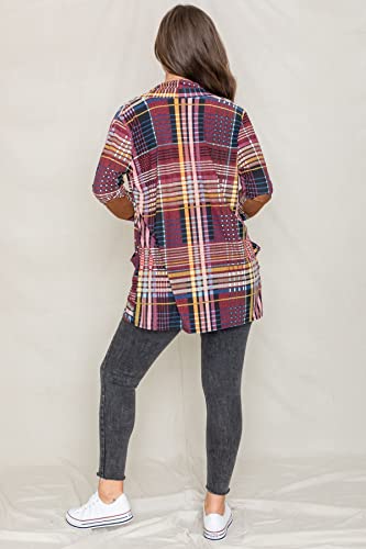 Image of Eloges Women's Multi Stripe Soft Knit Open Cardigan with Suede Elbow Patch