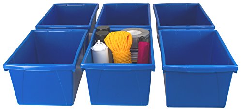 Image of Storex 5.5 Gallon Storage Bin - Plastic Classroom Organizer for Books and Supplies, Blue, 1-Pack (61482C06C)
