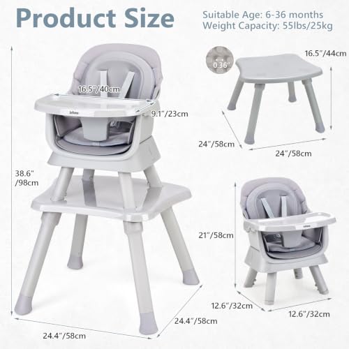 Image of INFANS 8-in-1 Baby High Chair, 10 Months+, Convertible Highchair, Polypropylene, Grey, 10x10x10 cm, 2 kg, 10 kg Weight Capacity, Portable, Assembly Required