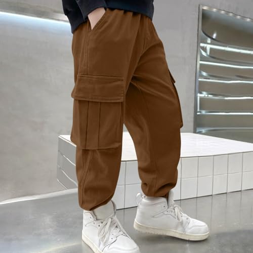 Boys Cargo Joggers Casual Hiking Pants Elastic Waist Jogger Pants Baggy Trousers Comfy Athletic Sweatpants 3-14 Years2
