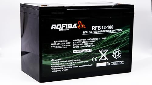 ⚡ Design anti-vibrazione Batteria Rofiba RFB 12-100 100Ah 12V VRLA AGM Deep Cycle – Alta Prestazione, Scarica Lenta, Zero Manutenzione, Terminali M6 – Ideale per Impianti Solari, UPS, Nautica e Veicoli