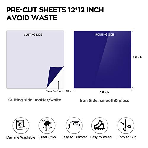 Dysania Royal Blue Heat Transfer Vinyl Bundle- 10 Pack 12"X12"Sheets Htv Vinyl, Iron On Vinyl For Cricut,Silhouette Cameo, Heat Transfer Vinyl Bundle For Iron On Fabrics T-Shirts #TOP1