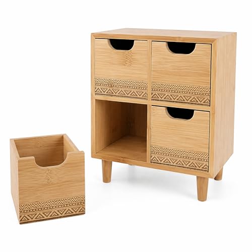 LIN HOME RS02168 Mini commode en bois et bambou avec 4 tiroirs pour petits accessoires, 18 x 11 x 23 cm
