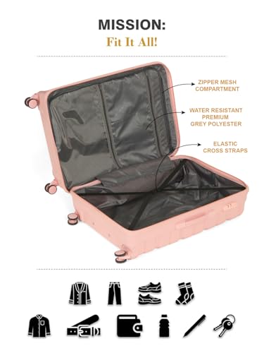 Image of Teakwood MA Trolley Bag, Hard with Zipper Closure, Adjustable Push Button & Cross Side Strap, Number Lock System 360 Degree (Rose, Set of 3)