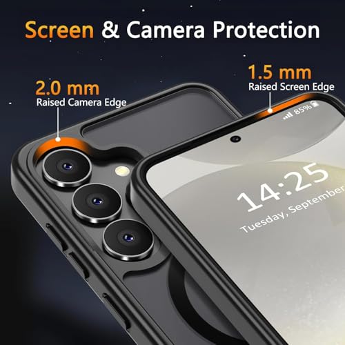 Image of Elzzi Magnetic Guard Designed for Samsung S24 Fe 5G Case Translucent Matte Hard PC + TPU Back Cover [Compatible with MagSafe] Anti-Scratch Phone Case (Black)