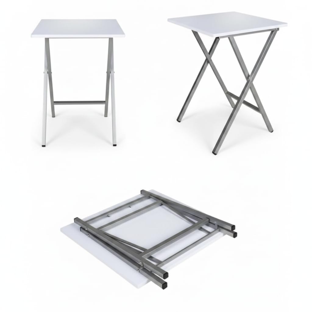 Dcasa - Tavolo quadrato pieghevole bianco 48 x 48 x 65 cm