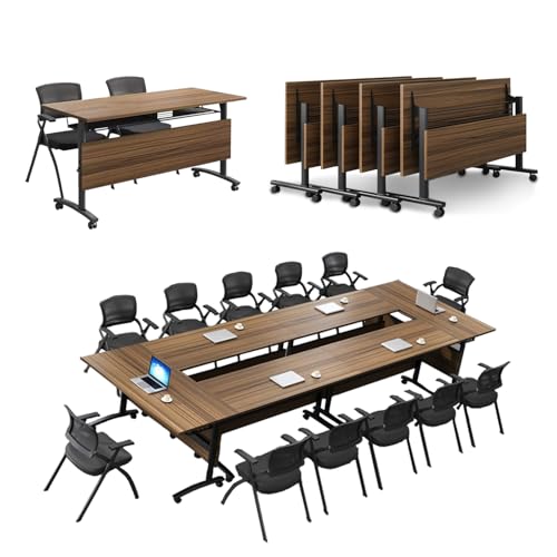 Folding Office Conference Table,Large Conference Room Tables with Locked Wheels,Rectangle Meeting Table Mobile Training Table,Modern Business Boardroom Seminar Tables Classroom Desk(6pcs,55.1")