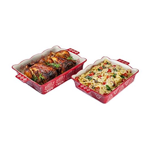 Oven to Table Casserole Dish Set - 100% Stoneware Ceramic Baking Dishes for Cooking & Serving, Lasagna Pan Bakeware is Dishwasher & Microwave Safe - 12.75" x 10.5" & 10.75" x 9" Cookware Pans