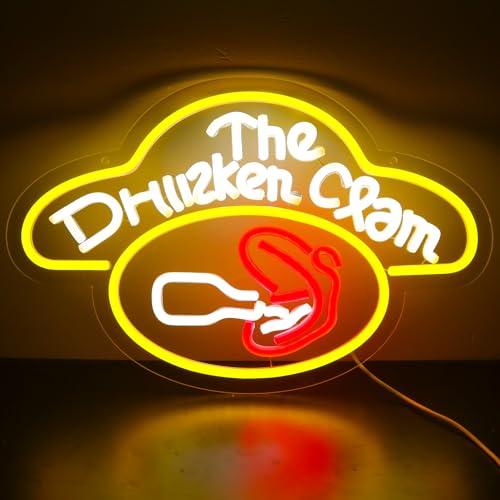 Image of The Drunken Clam Neon Sign for Wall Decor ,Dimmable Bar Pub Beer Neon Light Sign,Family Guy The Drunken Clam Retro Bar Sign Cartoon Decor 10.1 * 15.7inch