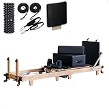 LVYWEX Reformer Pilates Machine,Pilates Reformer Machine for Home Use Foldable Design with Adjustable Resistance Wood Frame Includes Yoga Roller(Black)