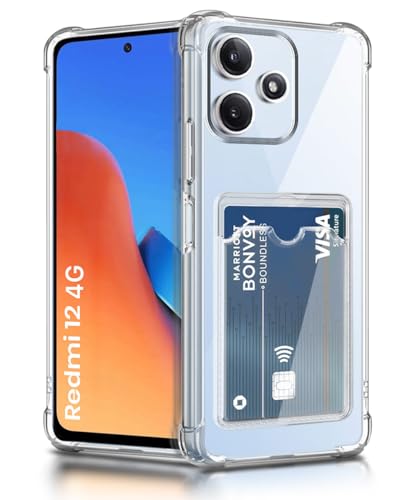 Image of WOW IMAGINE Transparent Back Cover Case for Mi Redmi 12 4G | Flexible Built-in Slim Card Pockets Wallet | 360 Camera Protection TPU | Soft Silicone Mobile Cover - Transparent