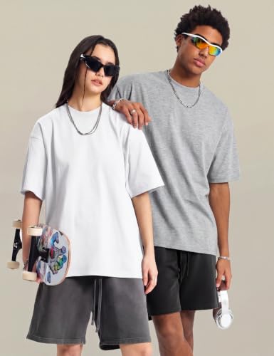 Image of Ogfao Mens Oversized T-Shirts Heavyweight Unisex Cotton T Shirts Baggy Loose Fit Basic Tees Plain Tshirts
